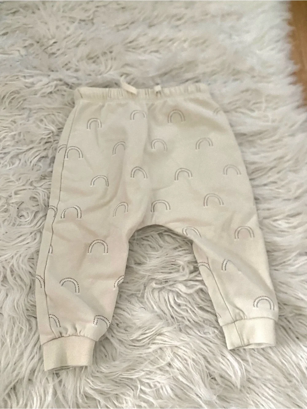 Quincy Mae Beige Rainbow Jogger Pants Organic Cotton Drawstring Baby Size 12-18m